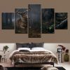 Deer Running In The Forest - Animal 5 Panel Canvas Art Wall Decor