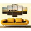 Desert Camel Sunrise Landscape - Nature 5 Panel Canvas Art Wall Decor
