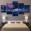 Dolphin And Girl Cherry Blossom Tree - Abstract Animal 5 Panel Canvas Art Wall Decor