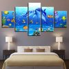 Dolphins Coral Reef Fishs - Animal 5 Panel Canvas Art Wall Decor