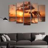 Dolphins Jumping Over The Sea Waves 01 - Animal 5 Panel Canvas Art Wall Decor