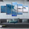 Dolphins Leaping And Beautiful Sea Waves - Space 5 Panel Canvas Art Wall Decor