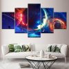 Earth Planet And Meteor - Space 5 Panel Canvas Art Wall Decor