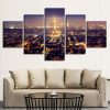 Eiffel Tower At Night Paris France - Nature 5 Panel Canvas Art Wall Decor