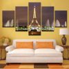 Eiffel Tower Fountain Night - Nature 5 Panel Canvas Art Wall Decor
