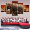 Elephant Family And Tree - Animal 5 Panel Canvas Art Wall Decor
