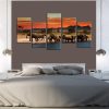 Elephant Family Sunset 01 - Animal 5 Panel Canvas Art Wall Decor