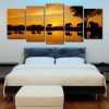 Elephant Walk 1 - Animal 5 Panel Canvas Art Wall Decor