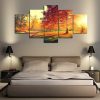 Fall Leaves Walk - Nature 5 Panel Canvas Art Wall Decor