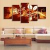 Fire Flowers - Abstract 5 Panel Canvas Art Wall Decor