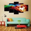 Fire Soccer Ball - Sport 5 Panel Canvas Art Wall Decor