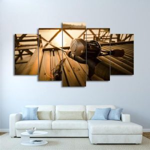 Fishing Spinning Baitcasting Rod And Reel On The Dock - Fishing 5 Panel Canvas Art Wall Decor