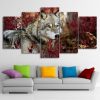 Flower Forest Nature Wolves - Animal 5 Panel Canvas Art Wall Decor