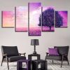 Flowers Trees Bird - Nature 5 Panel Canvas Art Wall Decor