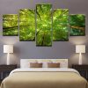 Forest Green Trees Sunshine - Nature 5 Panel Canvas Art Wall Decor