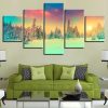 Forest Sunset Sunshine - Nature 5 Panel Canvas Art Wall Decor