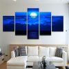 Full Moon Over The Sea - Nature 5 Panel Canvas Art Wall Decor