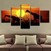 Giraffe Sunset - Animal 5 Panel Canvas Art Wall Decor