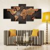 Global Map - Abstract 5 Panel Canvas Art Wall Decor