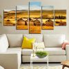 Golden Countryside Barns 01 - Nature 5 Panel Canvas Art Wall Decor