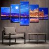 Golden Temple Drawing Night - Abstract 5 Panel Canvas Art Wall Decor