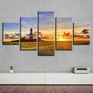 Grassland House Sunshine Beautiful - Nature 5 Panel Canvas Art Wall Decor