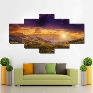 Grassland Sunshine - Nature 5 Panel Canvas Art Wall Decor