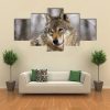 Gray Wolf In Winter - Animal 5 Panel Canvas Art Wall Decor