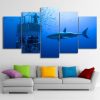Great White Shark Cage Divers - Ocean 5 Panel Canvas Art Wall Decor