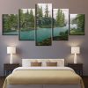 Green Forest River - Nature 5 Panel Canvas Art Wall Decor