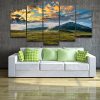 Green Grass Lawn And Mountains - Nature 5 Panel Canvas Art Wall Decor