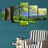 Green Tree Forest Mountain - Nature 5 Panel Canvas Art Wall Decor
