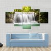 Green Waterfall In The Green Forest - Nature 5 Panel Canvas Art Wall Decor