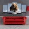 Grizzly Bear In The Water - Animal 5 Panel Canvas Art Wall Decor