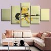 Guitar Cat Cartoon - Abstract Animal 5 Panel Canvas Art Wall Decor