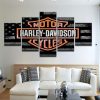 Harley Davidson American Flag Usa - Sport 5 Panel Canvas Art Wall Decor