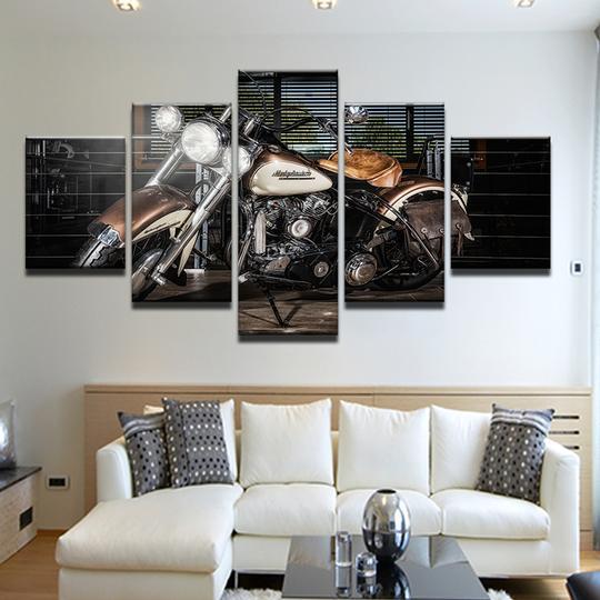 Harley Davidson Vintage Motorcycle - Automative 5 Panel Canvas Art Wall Decor
