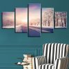 Highway Forest River Sunshine - Nature 5 Panel Canvas Art Wall Decor