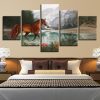 Horse River 01 - Animal 5 Panel Canvas Art Wall Decor