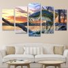 Jumping Fish In Ocean - Animal 5 Panel Canvas Art Wall Decor