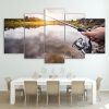 Lake Fishing Rod - Fishing 5 Panel Canvas Art Wall Decor