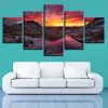 Lake Mountain Sunset - Nature 5 Panel Canvas Art Wall Decor