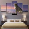 Leopard At Sunset - Animal 5 Panel Canvas Art Wall Decor