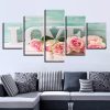 Letters Love And Pink Roses - Nature 5 Panel Canvas Art Wall Decor