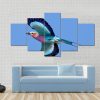 Lilac-Breasted Roller Taking Flight Against Blue Sky - Animal 5 Panel Canvas Art Wall Decor