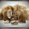 Lion And Lioness Family - Animal 5 Panel Canvas Art Wall Decor