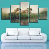 Lion Couple - Animal 5 Panel Canvas Art Wall Decor