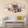 Lioness And Cubs - Animal 5 Panel Canvas Art Wall Decor