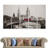 London City Parliament Building And Red Bus Lambeth Bridge - Nature 5 Panel Canvas Art Wall Decor