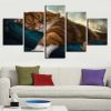 Lovely Cats In The Sleeping - Animal 5 Panel Canvas Art Wall Decor